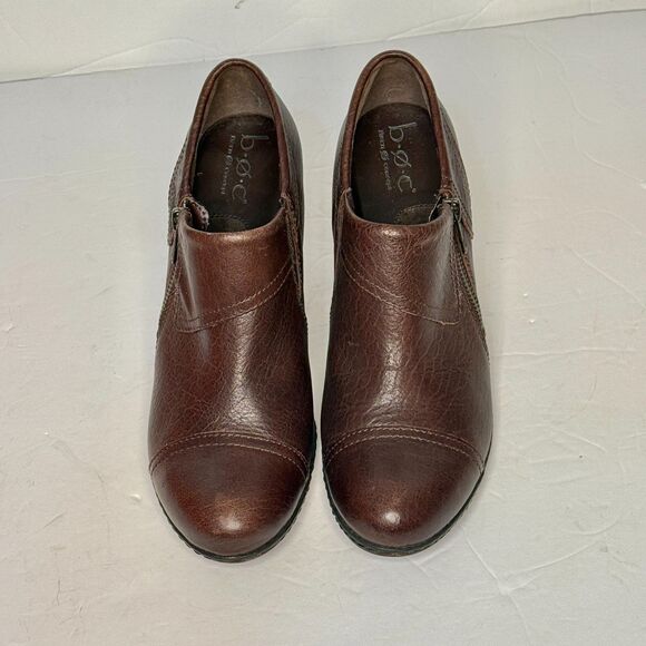 BOC Born Concept Women Brown Leather Zipper Ankle Booties Stack 3" Heel Size 8.5 - Picture 1 of 10